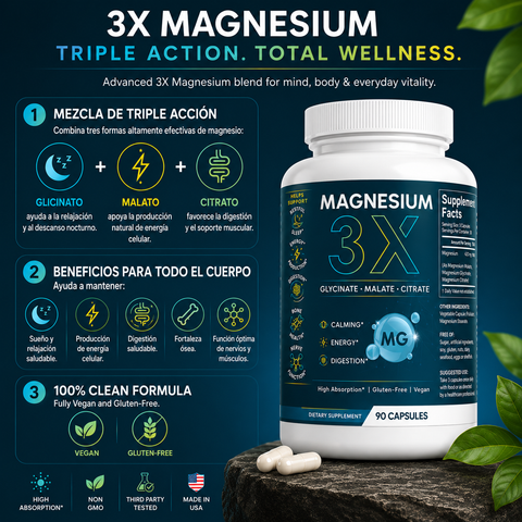 Magnesio 3X Glicinato, Citrato y Malato Capsulas